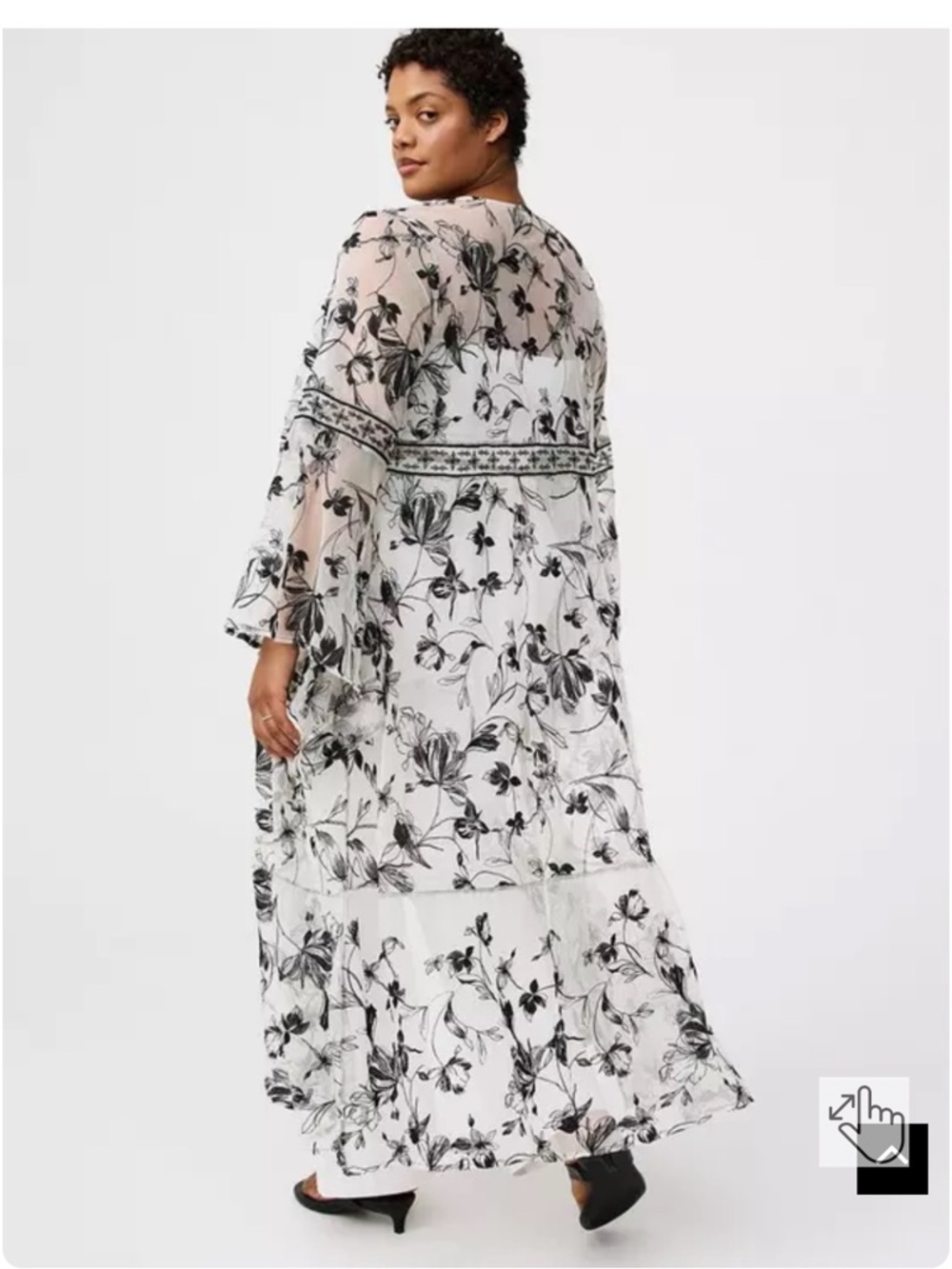 Torrid Embroidered Lace Mesh Kimono White & Black Sasha Floral Lingerie - Picture 3 of 16